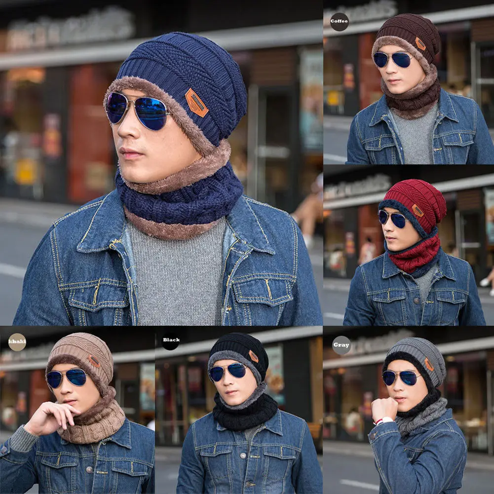 Nuovo Unisex Donne Degli Uomini di Inverno Morbido Caldo Del Crochet Del Knit Baggy Beanie di Lana Del Cranio Del Cappello Ski Cap Sciarpa Set