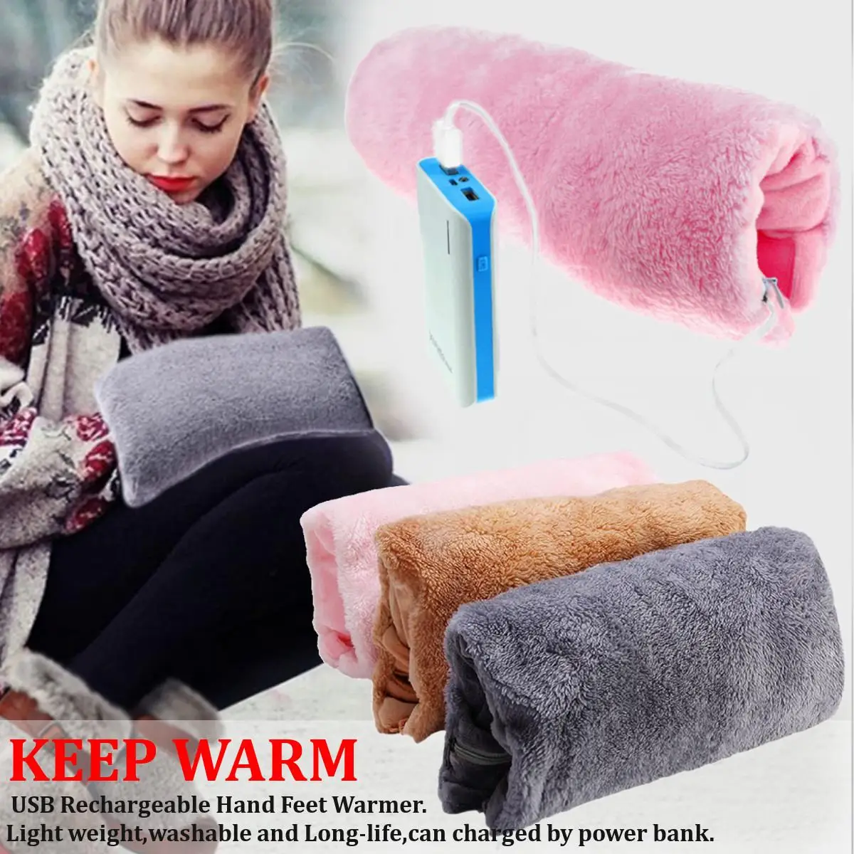 

Pink/Grey Electric USB Rechargeable Heating Winter Hand Warmer Portable Warm Pad Cushion Home Personal Electric Heater New