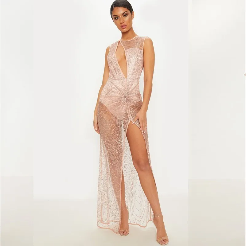 

gold sequin glitter dress mesh sexy transparent vestido woman clothes vestidos robe femme ete 2018 long party dresses ukraine