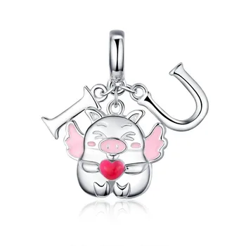 

2019 New 925 Sterling Silver I Love Pink Flying Piggy Pig Animal Beads Fit Silver Bracelets Jewelry Making Bsc032