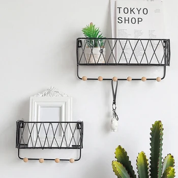 

Creative Simple Nordic Wrought Iron Grid Wall Shelf Ornaments Home Wall Hook Wall Mounted Storage Rack Decoration Housekeeper