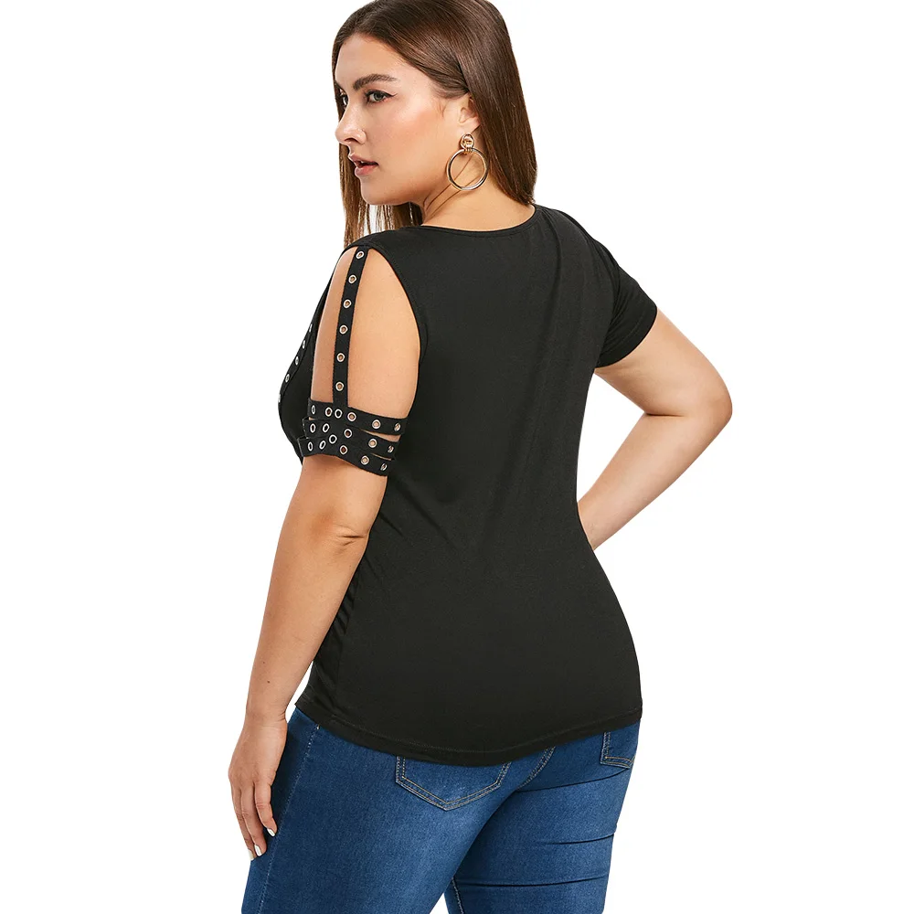 Rosegal/большие размеры 5XL черные футболки с вырезами и короткими рукавами женские