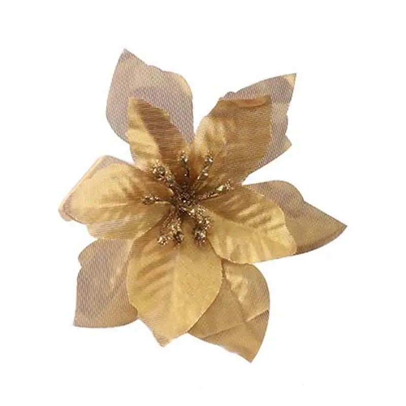 

6pcs Artificial Christmas Flowers Glitter Poinsettia Fake Flowers Home Decor Merry Christmas Tree Ornaments Xmas Tree