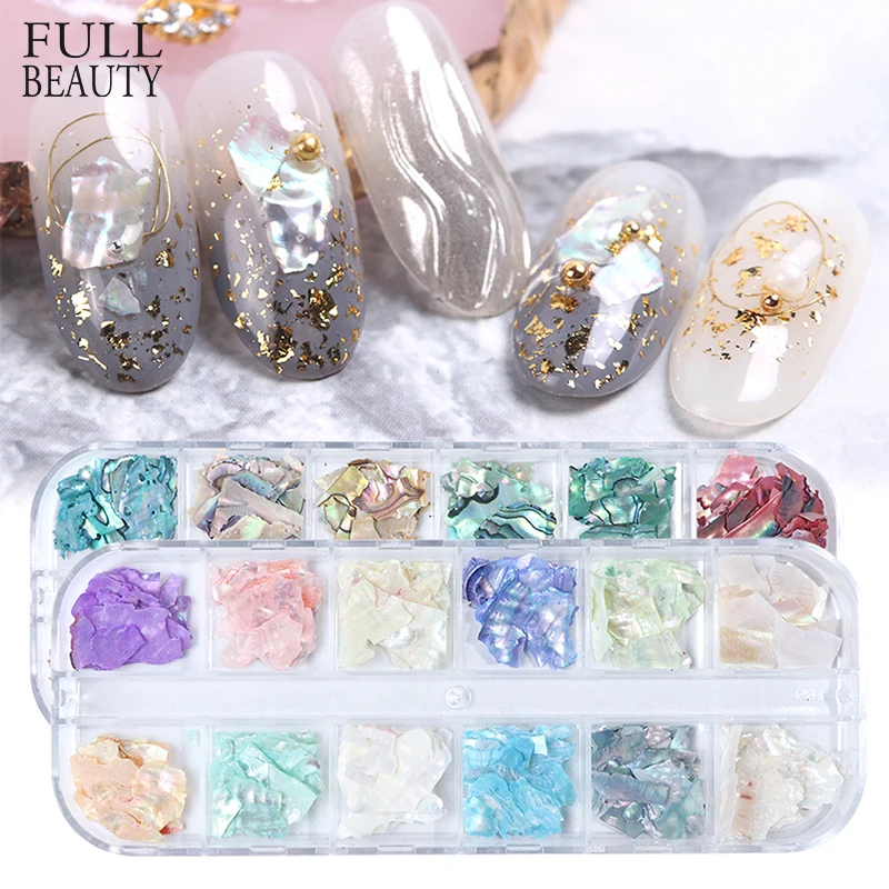 

12 Grids Irregular Mermaid Broken Shell Nail Glitter Sequin Holographic Abalone Slice Flake 3D Manicure Charm Polish Nails CHB03