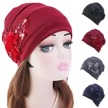 Мусульманская женская шляпа тюрбан с цветком химиотерапия Рак шапка исламский головной шарф шапка s обертывание волос выпадения шапки бини Skullies Арабская Мода