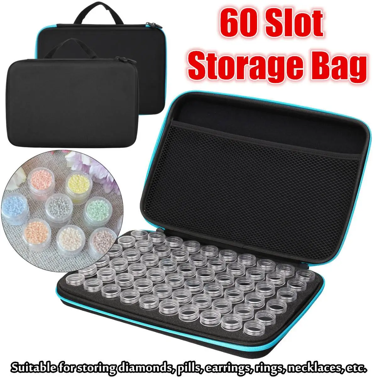 

30/60 Slots Diamond Painting Accessories Box Bag Wih 30Pcs Bottle Bead Storage Bottle Embroidery Case Holder Storage Box Handbag