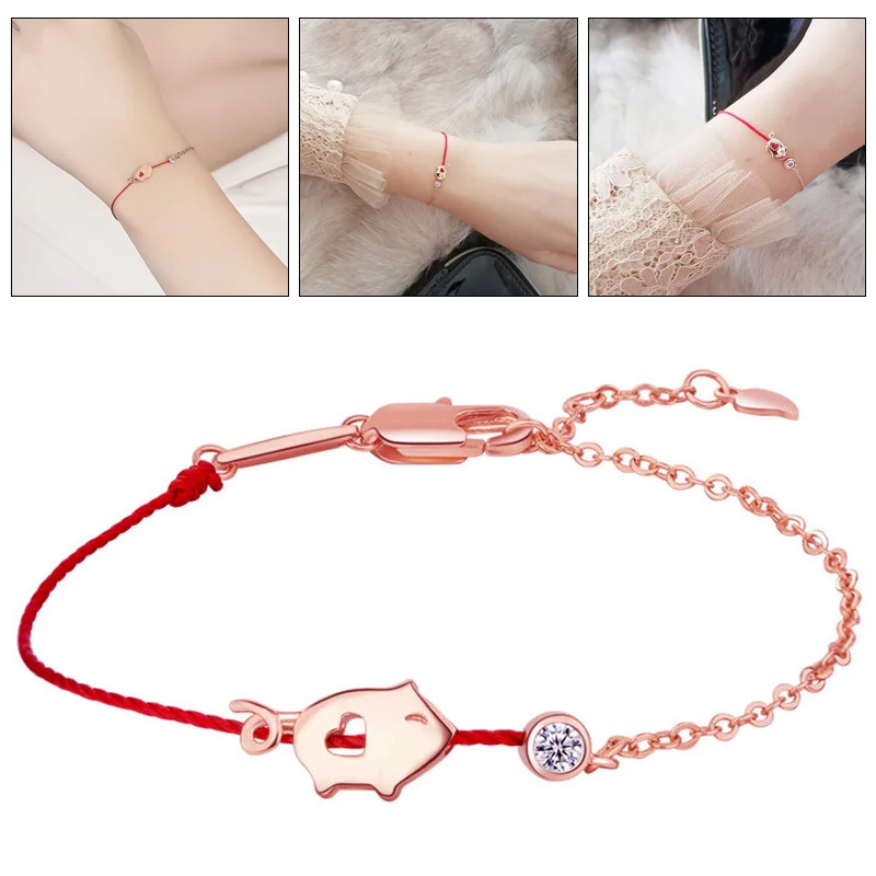 

New Year Lucky Red String Bracelet Cute Pig Pendant Bracelets Bangle Praying Good Luck Bracelet Women Fashion Jewelry