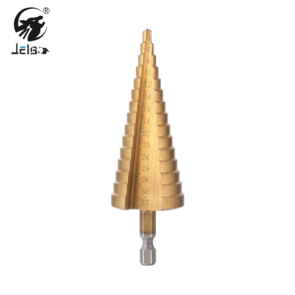 

JelBo 4-32mm HSS Step Drill Bit Metalworking Hex Shank Metal Steel Hole Drill Cone Drill Bit Set Countersink Titanium Bit