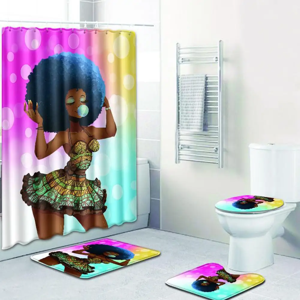 Adeeing 4 шт./компл. стильная африканская Для женщин серии узор для ванной из нержавеющей стали насадка Шторы Non-Slip для туалетной бумаги крышка коврик для ванной