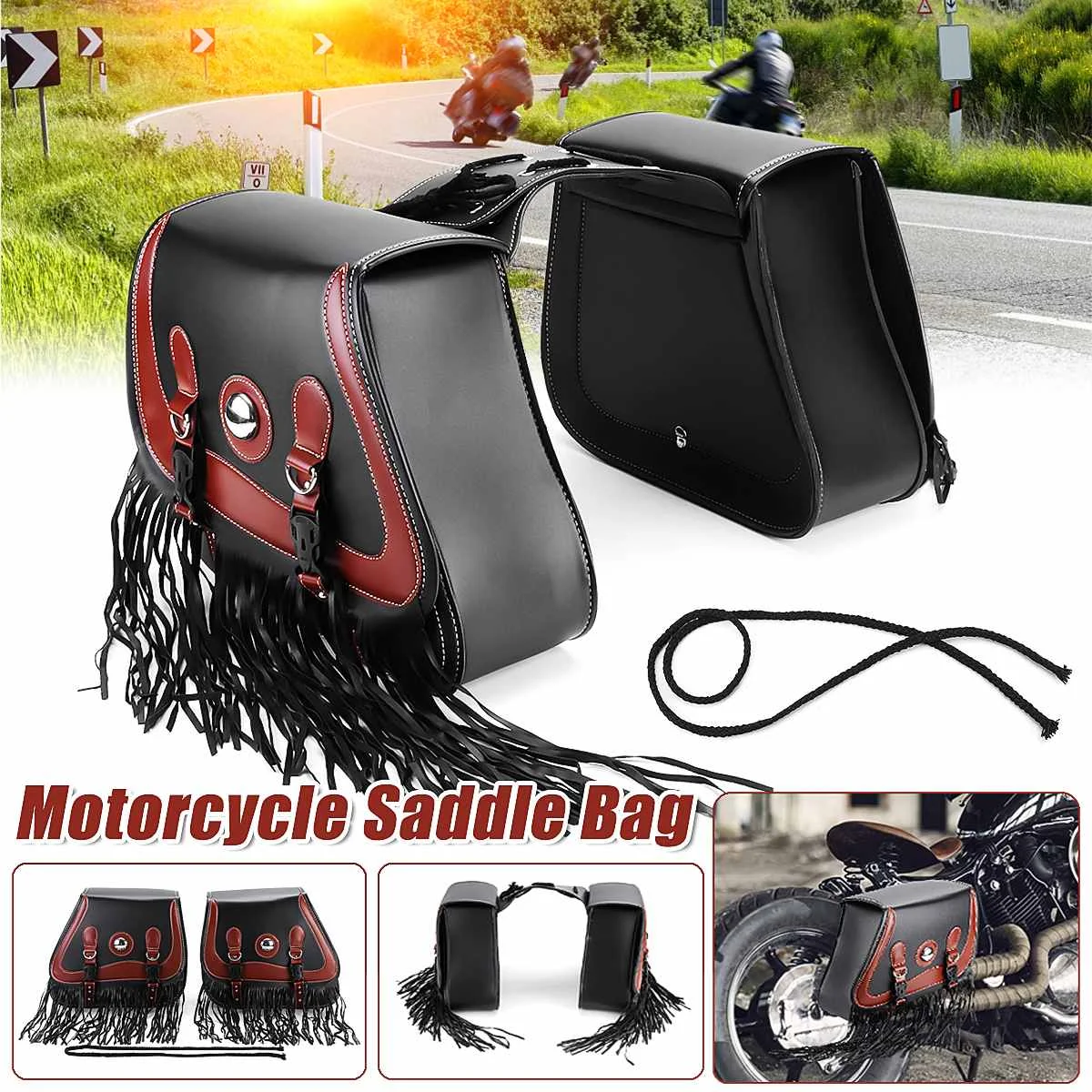 

Pair PU Leather Motorcycle Tool Bag Storage Luggage Saddle Bags Motorbike Saddlebags Universal For Harley For Yamaha For Kawasak