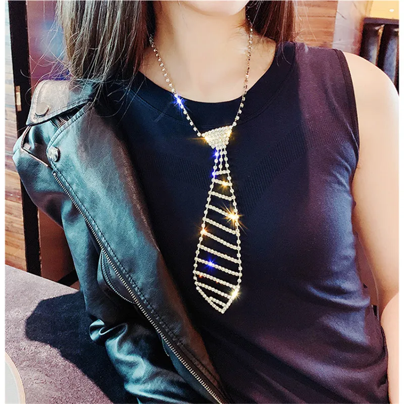 FYUAN полностью Стразы колье ожерелья для женщин Bijoux Длинный Галстук кристалл