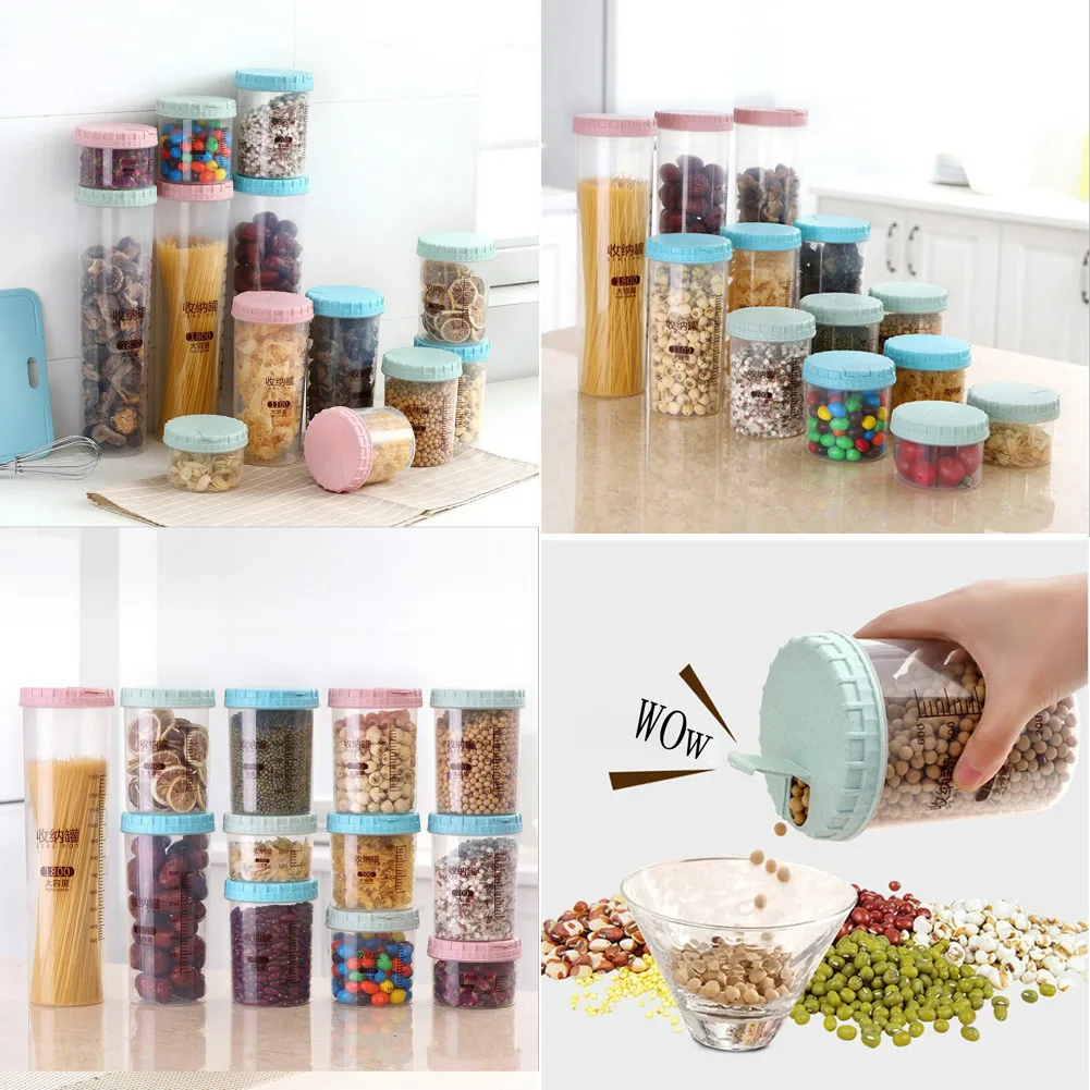 

Newly Plastic Food Kitchen Container Sealed Crisper Grains Tank Storage Kitchen 2 Lids Sorting Rice Storage Box Container