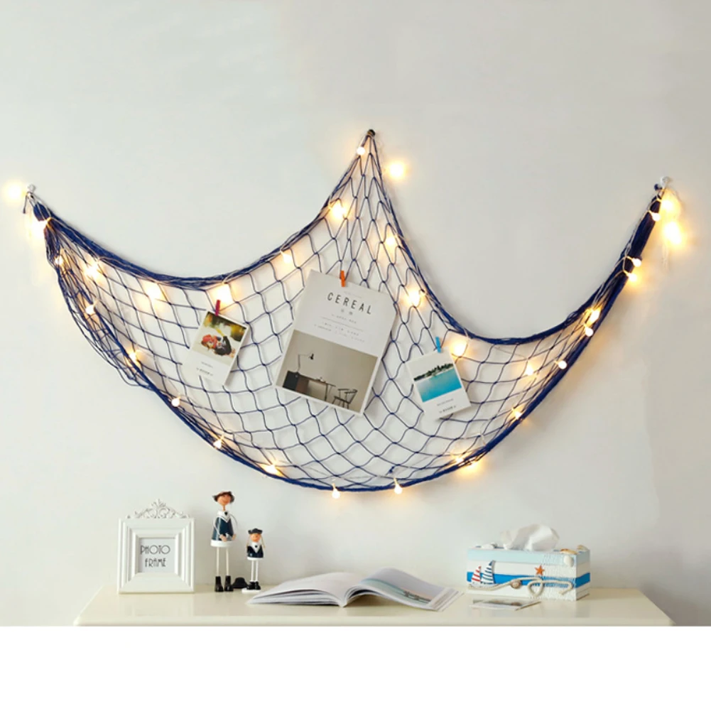 

Creative Fishing Net Shell Rope Design DIY Hanging Photo Display Frame Pictures Postcard Holder Background Wall Decoration