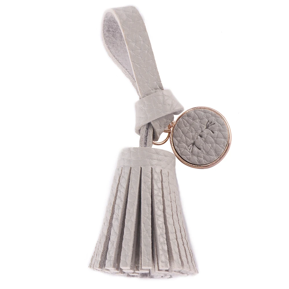 

PU Leather Tassel Keychain With Cute Alloy Button Hanging Ornaments High-Grade Gift Short Knotted Strap For Car Key Chain