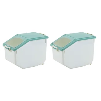 

2Pcs 12L Moistureproof Rice Container Flour Food Container with Measuring Cup for Kitchen - Light Green/Pink S Size