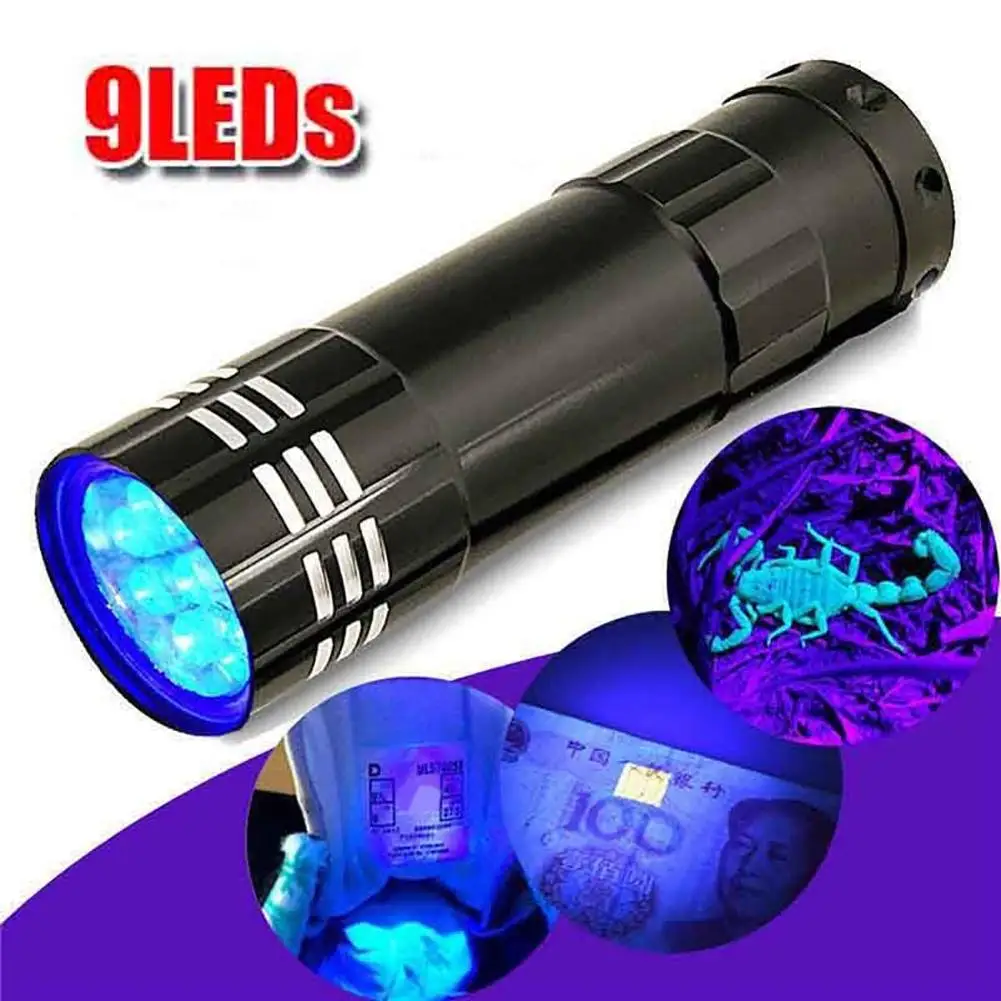 

Mini Aluminum Multifunction UV Ultra Violet 9 LED Flashlight Torch Light Lamp