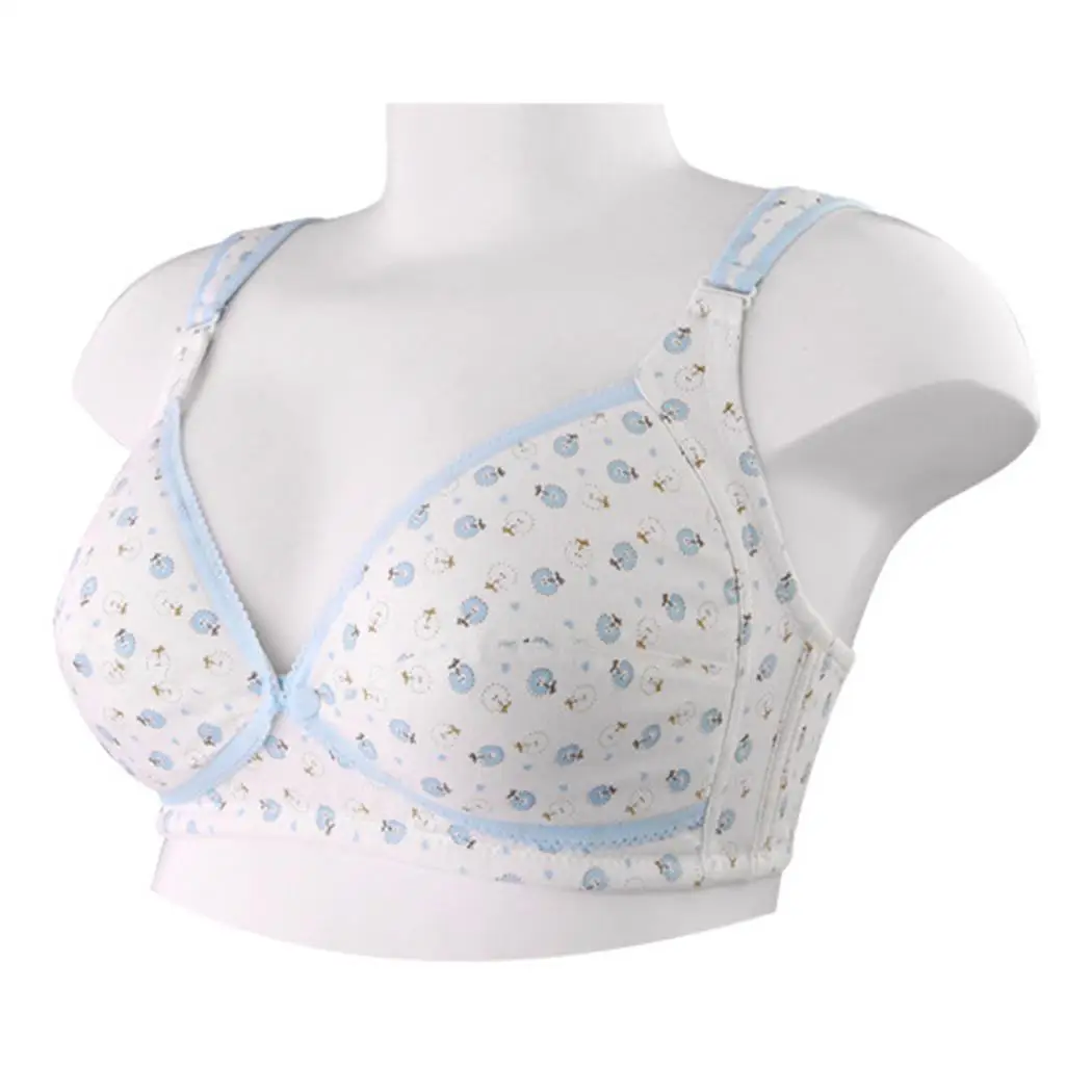 

Women Lace Trim Soft Cotton Nursing Maternity Wire No Free Blue Breastfeeding Bra Print