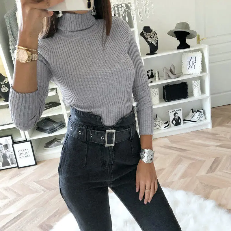 

Women Turtleneck Long Sleeve Stretch Bodysuit Romper Jumpsuit Top