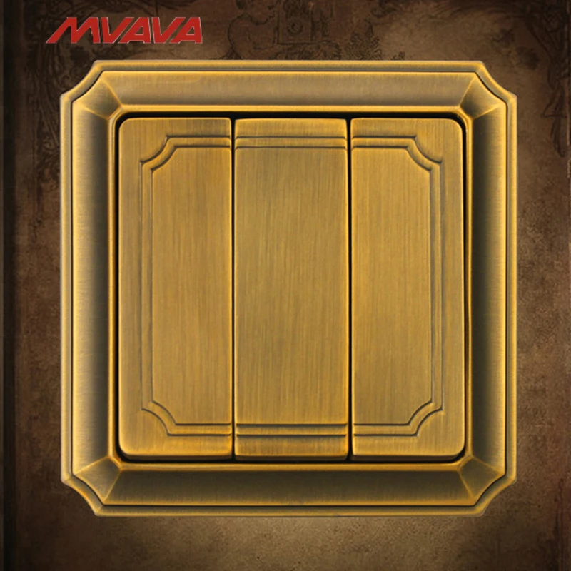 

MVAVA Luxury Bronzed Wall Switch 16A 110-250V Decorative 3 Gang 2 Way AC Electrical Light Control Push Button Free Shipping