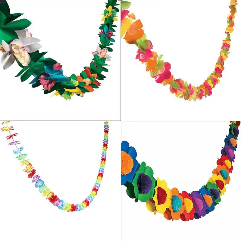 

Hawaiian Leis Garland Artificial Necklace Hawaii Flowers Party Supplies Beach Fun Wreath DIY Xmas Gift Wedding Decorations Tools