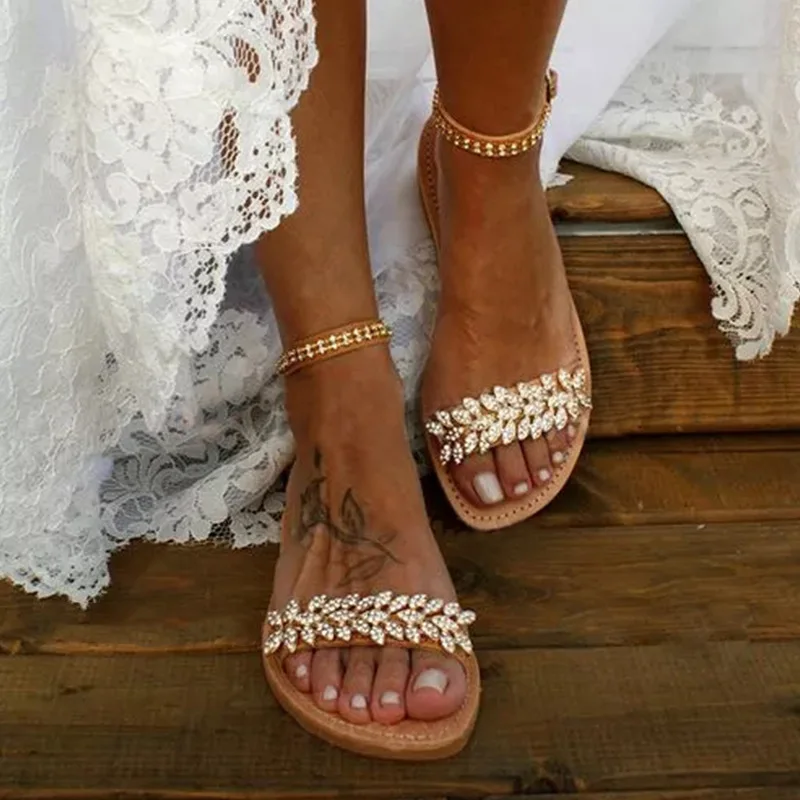 

Summer Flat Bottom Rhinestone Toeless All-match Sandals Woman Size 35-43 Sandals