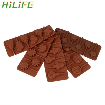 

HILIFE With Plastic Rod Lollipop Mold Different Shape Hard Candy Mold 6 Lattices Silicone Mould DIY Chocolate Dessert