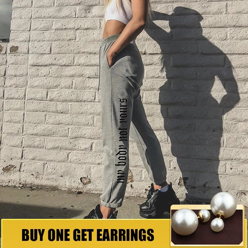 

HOUZHOU 2019 Spring Harem Pants Women Cotton Streetwear Joggers Print High Waist Drawstring Full Length Trousers Female Loose