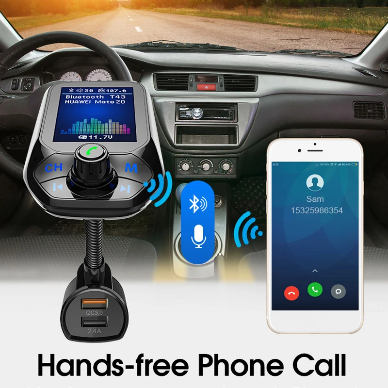 ANLUD Bluetooth автомобильный комплект QC 3 0 fm передатчик цветной монитор Handsfree MP3 Lossless