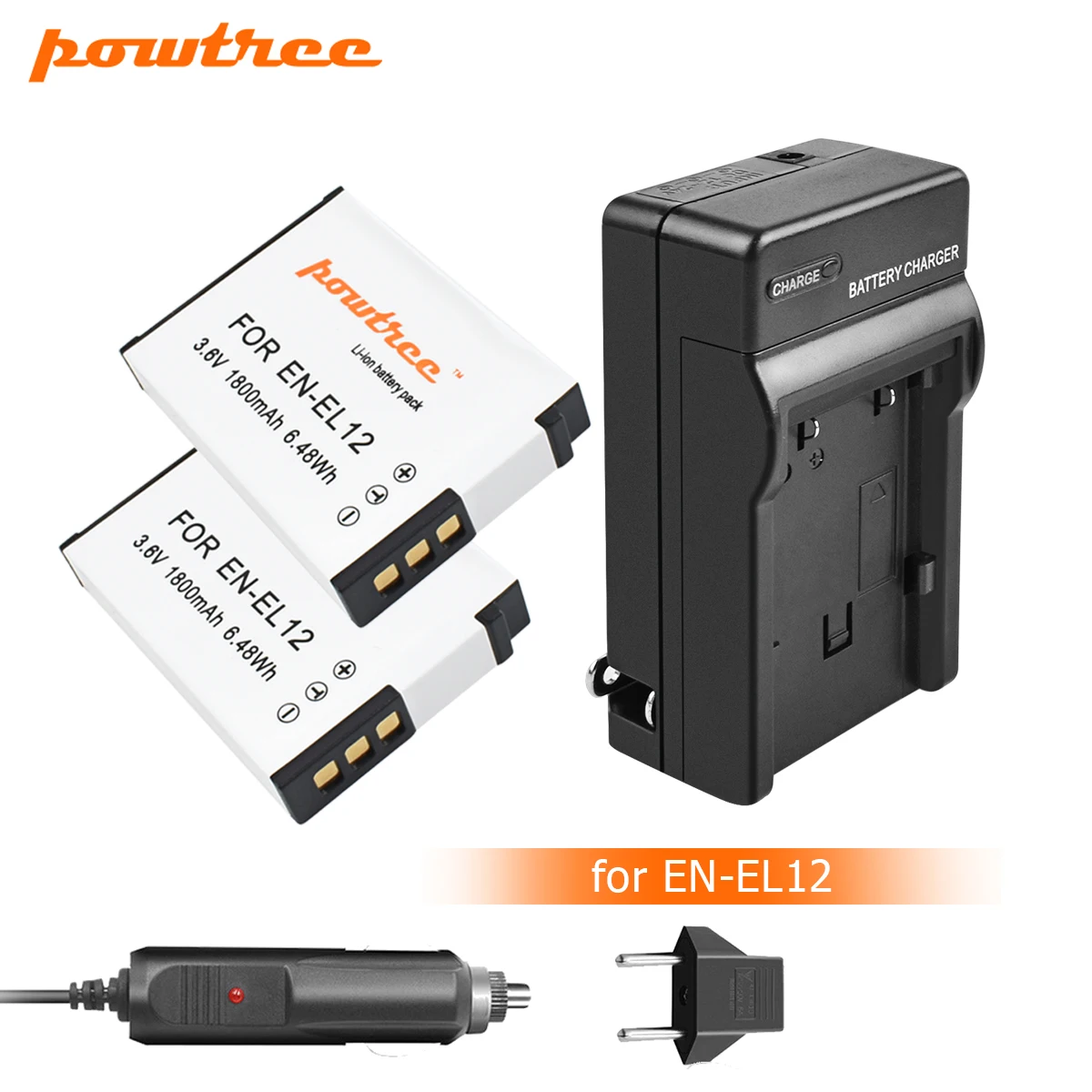 

Powtree 1800mAh EN-EL12 EN EL12 Battery+Charger for Nikon CoolPix S610 S610c S620 S630 S710 S1000pj P300 P310 P330 S6200 L10