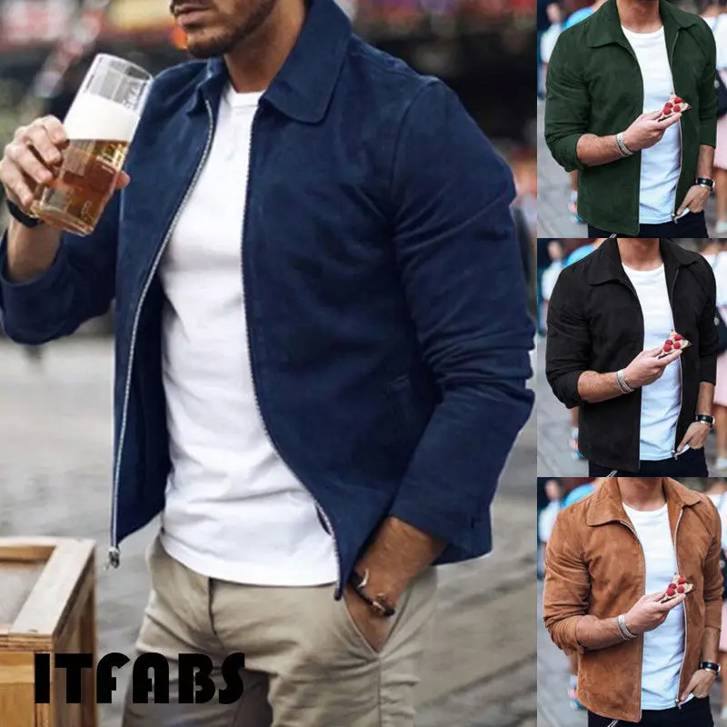 

2019 Newest Men Zipper Suede Jacket Warm Coat Winter Outwear Cardigan Overcoat Outwear M-XXXL