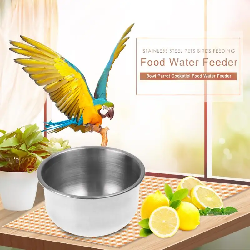 

Stainless Steel Pets Birds Feeding Bowl Parrot Cockatiel Food Water Feeder Supplies Birdcage Accessories Dropshipping