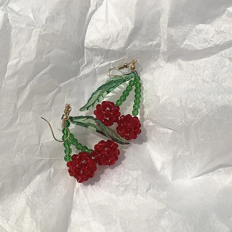 

Red Cherry Earrings Eardrop Sweet Fruit Fresh Cherry Eardrop Female Fashion Beautiful Students Earrings For Women