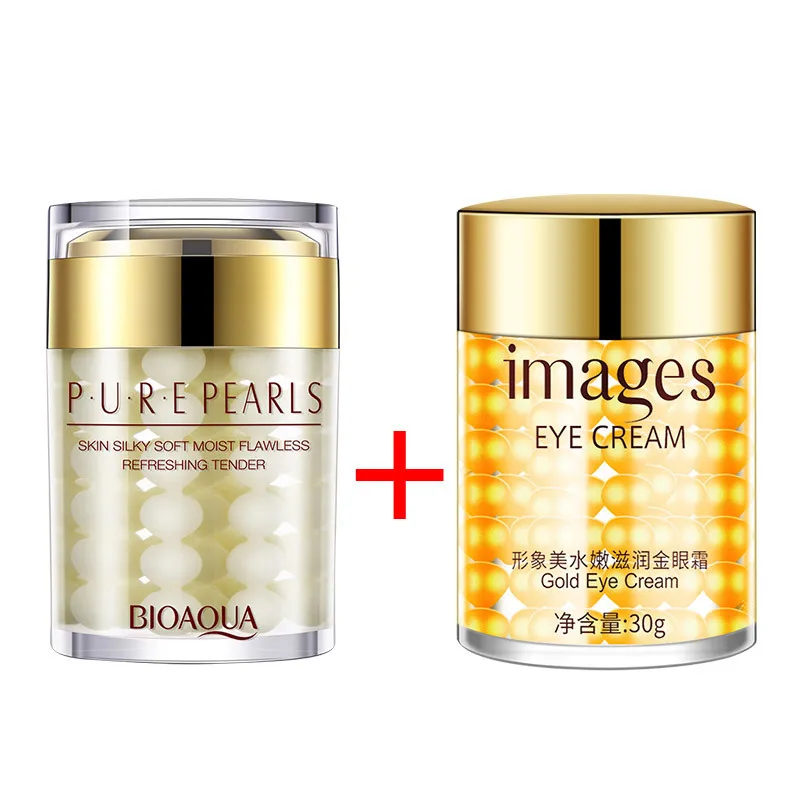 

BIOAQUA Pearls Face Cream Whitening Moisturizing Anti Wrinkle + Images Gold Eye Cream Dark Circles Remover Eye Bag Skin Care