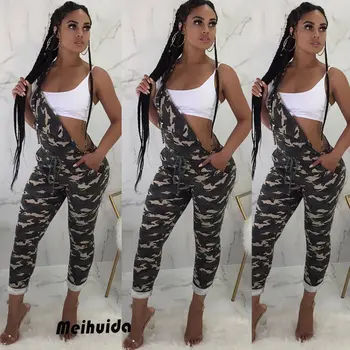 

Women Ladies Playsuit Party Sleeveless Jumpsuit Romper Camouflage Pockets Long Trousers Pants Clubwear Summer
