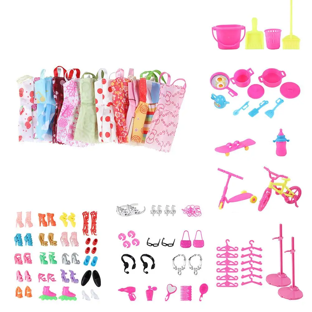 

30CM Doll Accessories = 10x Mix Fashion Cute Dress + 4x Glasses+ 6x Necklaces + 10x Shoes Dress Clothes For Barbie Doll