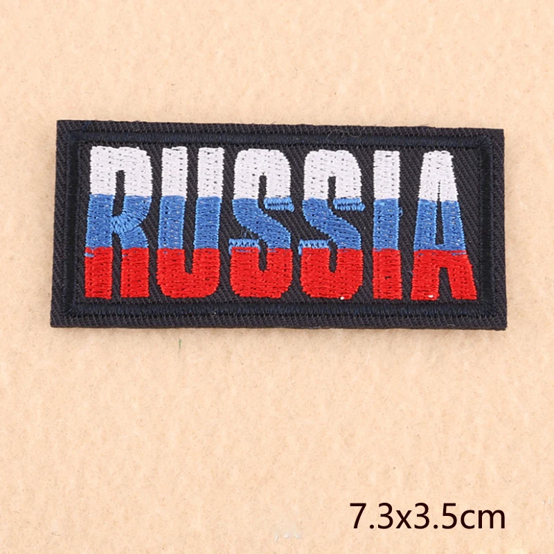 

RUSSIA Logo Letter Embroidered Patches for Clothing DIY Stripes Applique Clothes Stickers Iron on Creative Badges Biker Parches