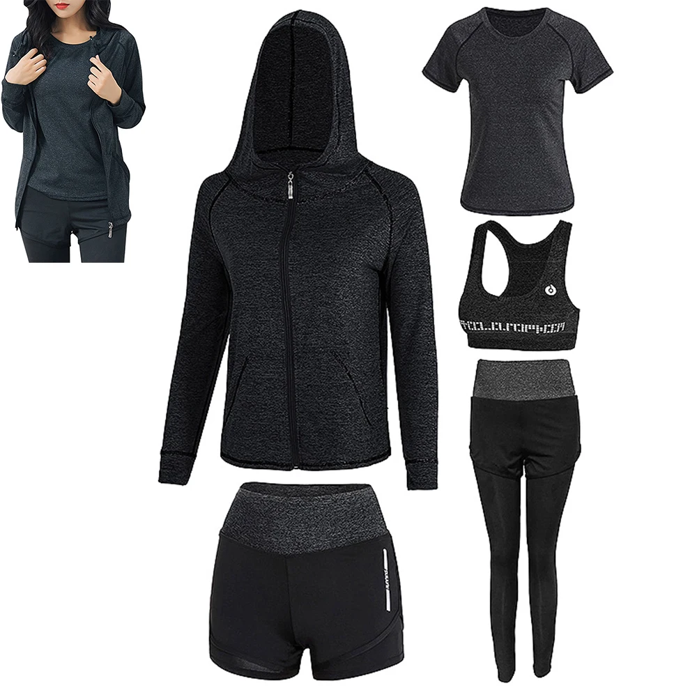 5 Pcs/Set Sports Fitness Yoga Sets Women Sportswear Fitness Clothing Gym Leggings Padded Push Up