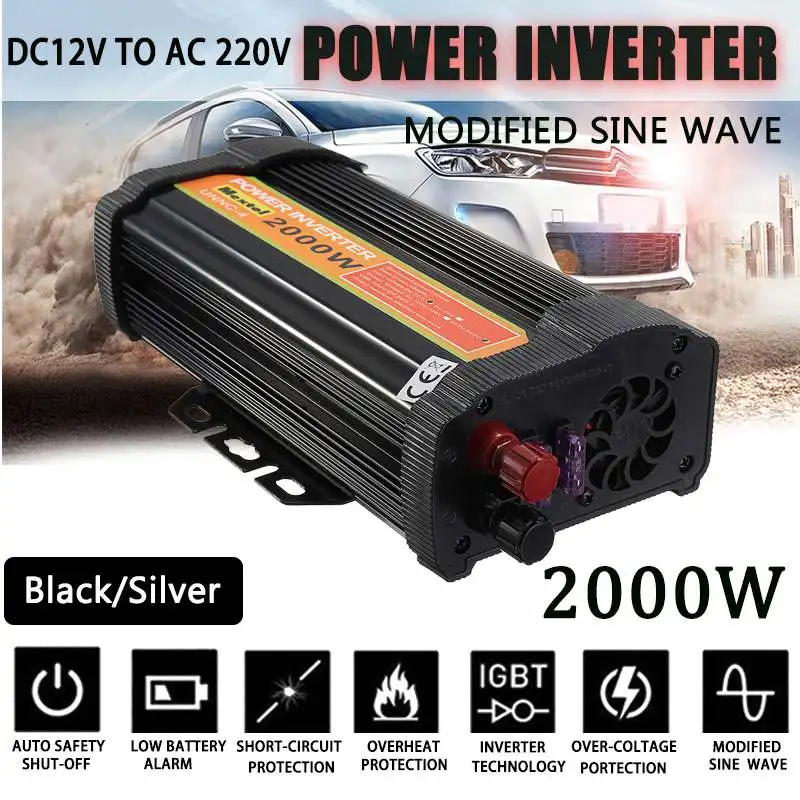

Solar Power Inverter 12V 220V 4000W Peaks Auto Modified Sine Wave Voltage Transformer Power Supply Converter Car Charge USB