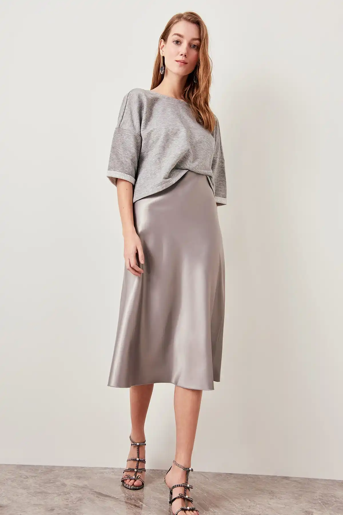 silver silk skirt