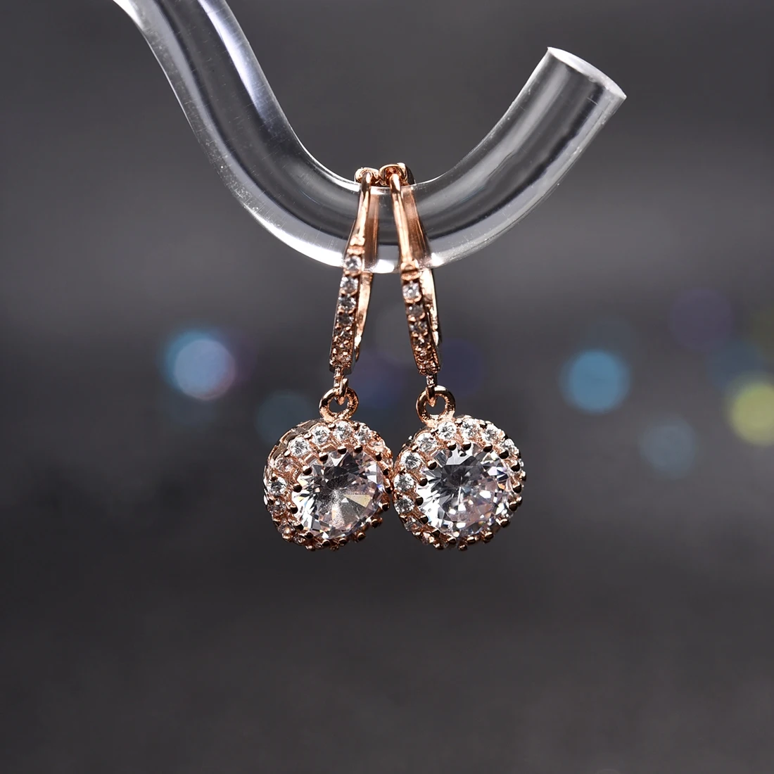 

2018 Fashion Simple Rose Gold Color CZ Earrings For Wedding Jewelry Earrings