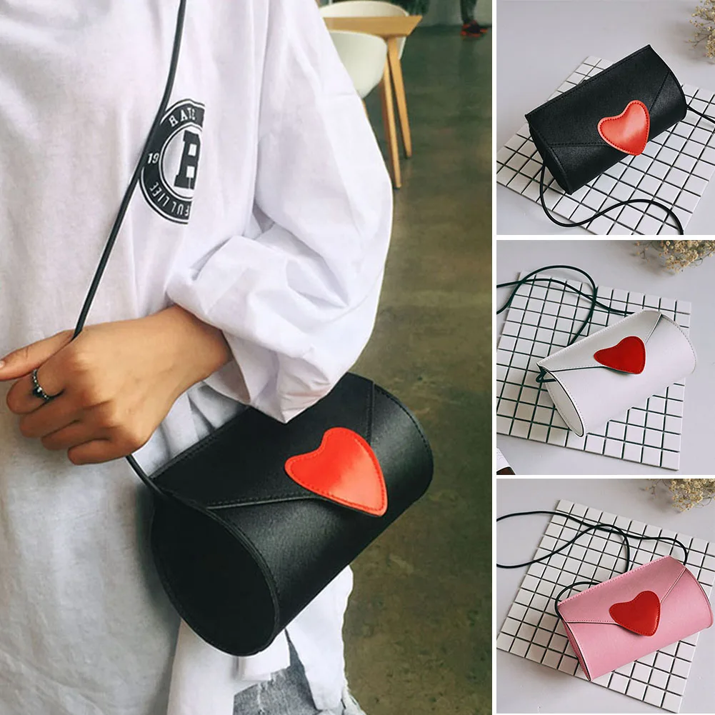 

Mini Messenger Bags of Women Red Heart Buckle Flap Shoulder Handbag Ladies Fashion Crossbody Bag PU Leather Party Bag Gift #125