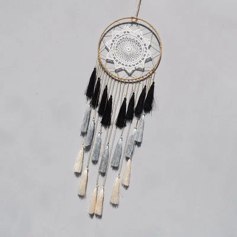 

opening promotion-Handmade Tassel Dream Catcher Wall Decoration Fringe Dream Catcher Hanging Lace (Black and white gray)