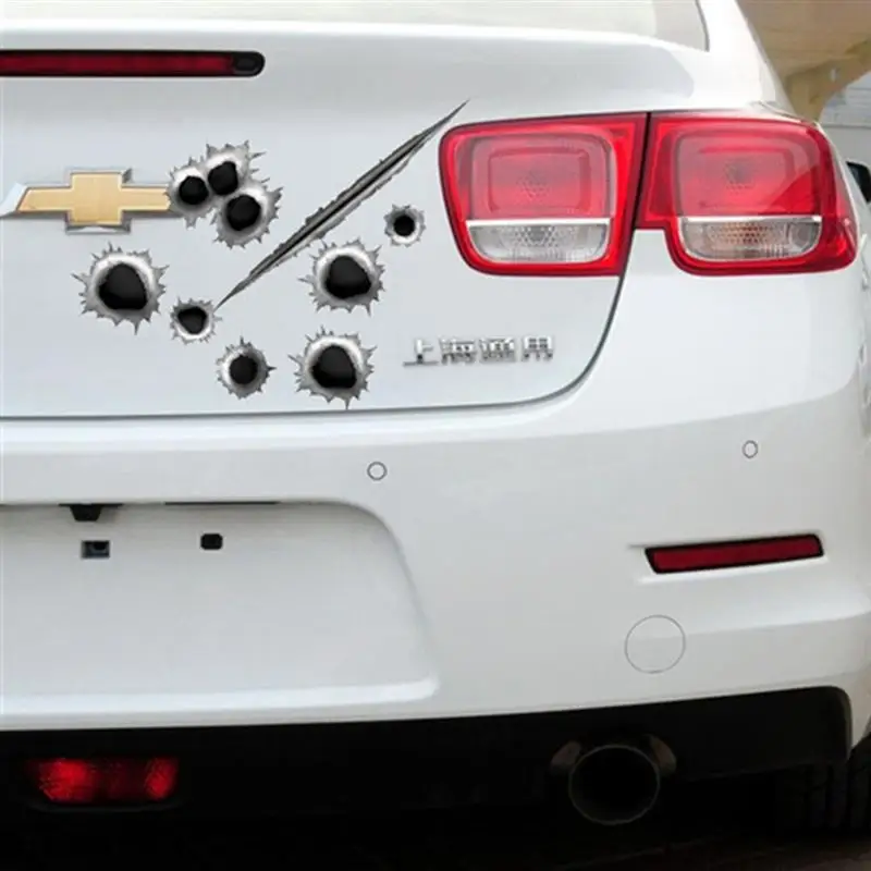 1Pcs Creative Scratch Car Sticker Decorative Bullet Hole Realistic Car Decoration Waterproof DIY