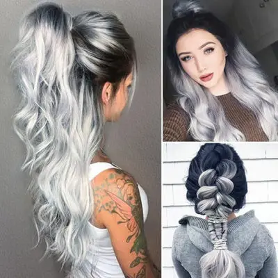 

Gradient long curly hair wig Black/White Women Glueless Wavy Cosplay Hair Wig lace front human hair wigs 65cm wig accessories