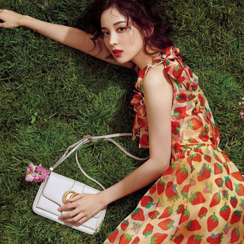 Runway Dress 2019 Summer Strawberry Print Chic Women Bow Sprapless Vacation Cute Ladies Chiffon Party Long Clothes | Женская одежда