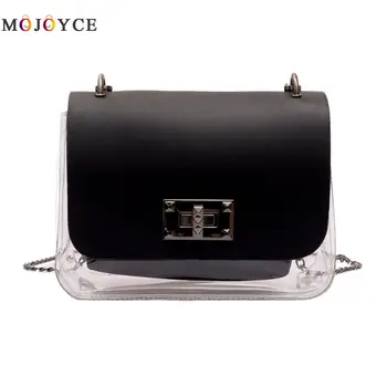 

Transparent Chain Handbags New Fashion Clear PVC PU Leather Patchwork Shoulder Bags Solid Female Crossbody Bags for Women