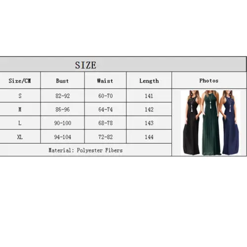Women Summer Dresses Sleeveless Round Neck Solid Boho Casual Long Maxi Party Cocktail Beach Dress Sundress