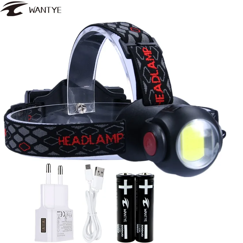 

6000Lumen T6 COB LED Headlamp USB Headlight 18650 Rechargeable Flashlight Head torch Red light waterproof Lanterna