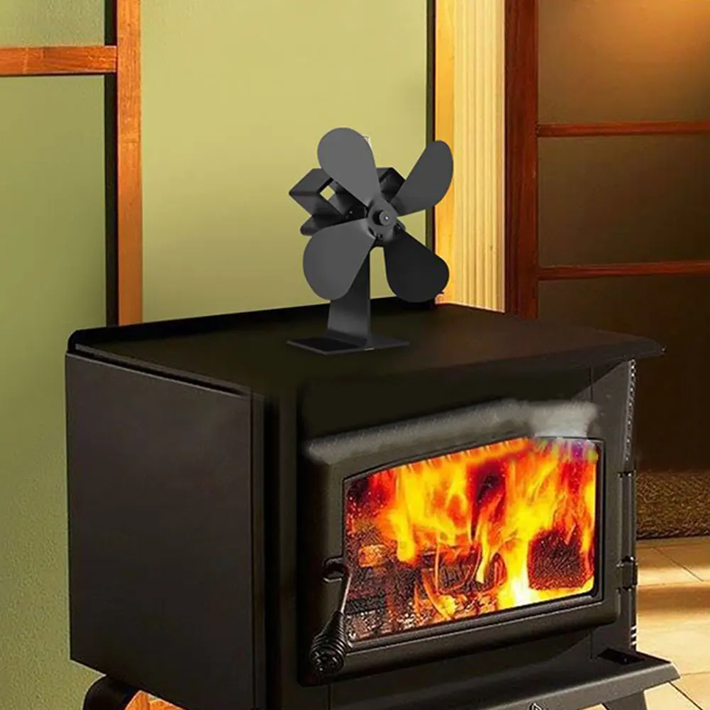

4 Blade Stove Fan Quiet Eco Friendly Burner Home Top Heat Powered Wood Log Fireplace Silent Operation Fuel Saving