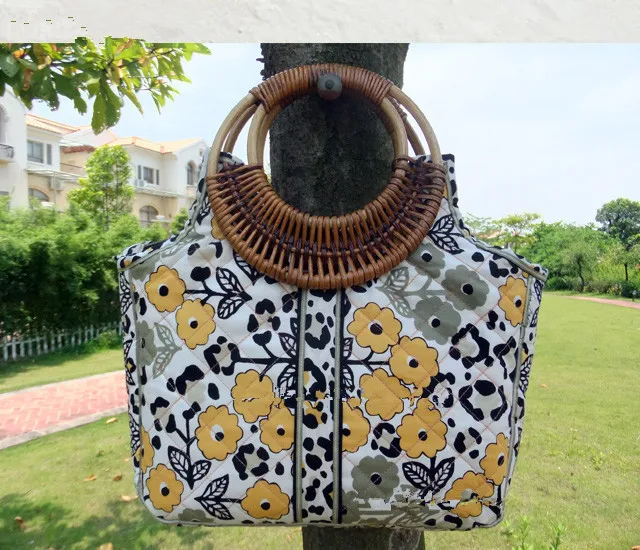 Круглая сумка из ротанга трость с ручкой Бамбуковая Сумка деревянная застежка